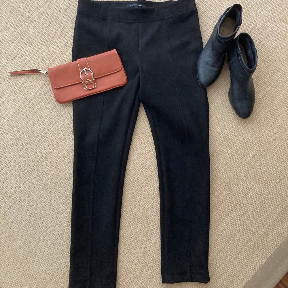 Andrew Marc Black Faux Suede Pull on Slim Pant Large